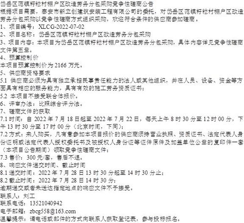岱岳区范镇籽粒村棚户区改造劳务分包采购竞争性磋商公告